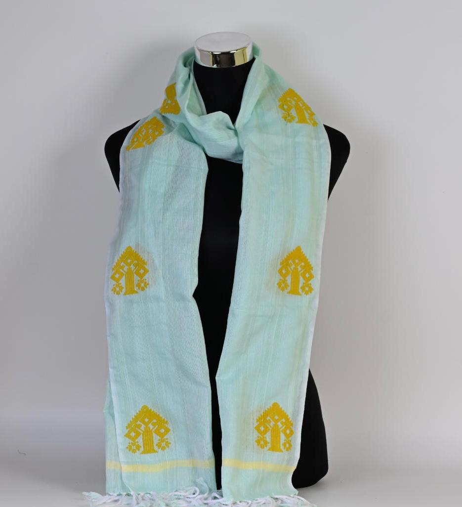 Hand- Woven Cotton Stole With Assamese Motifs